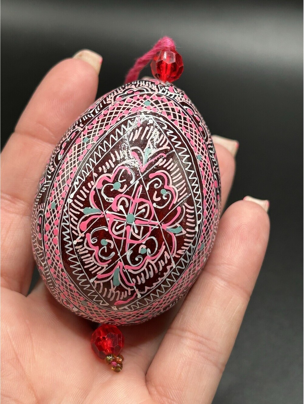 Vintage Ukrainian Pysanky Easter Egg Written on Hen Shell Wax Resist Dyed 1970’s